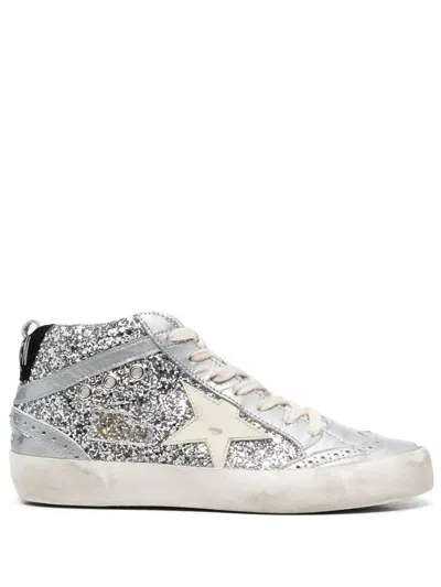 Golden Goose Glittered High-top Sneakers In Silver
