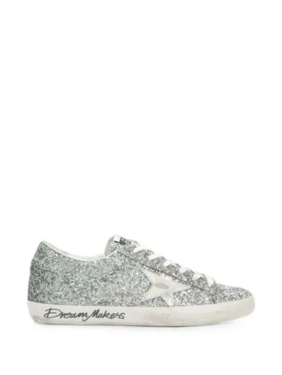 Golden Goose Super Star Glitter Upper Toe Tongue And Heel Laminated Star Sneakers Silver
