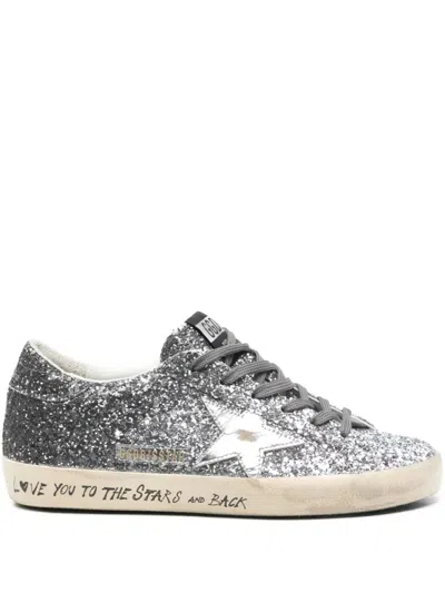Golden Goose Glittering Silver-tone Lace-up Sneakers With Padded Ankle In Gray