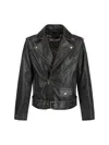 Golden Goose Black Biker Jacket With Notched Revers And Leopard Lining