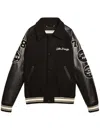 Golden Goose Black Bomber Jacket With Leather Inserts And Logo Patch In Wool Man In Black
