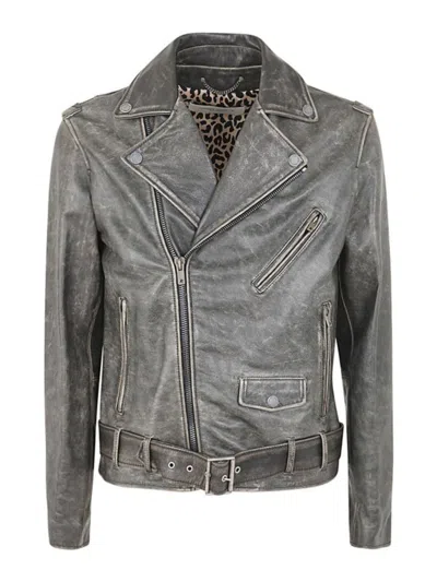 Golden Goose Golden Chiodo Distressed Bull Leather Jacket In Gray