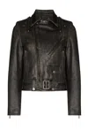 Golden Goose Leather Biker Jacket Clothing In Black