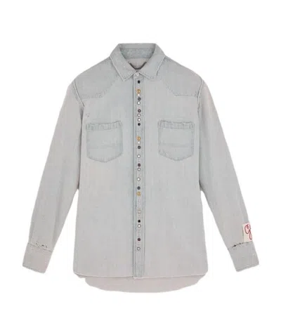 Golden Goose Golden Collection Bleached Denim Shirt In Gray