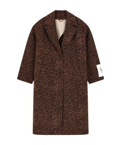 Golden Goose Golden Collection Single-breasted Cocoon Coat In Wool With Jacquard Animal Pattern In Brown