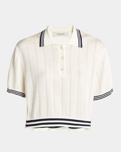 Golden Goose Martha Openwork-knit Polo Shirt In Green