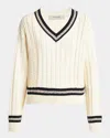 Golden Goose Cropped Sweater With Woven Pattern In Heritage White Dark Blue