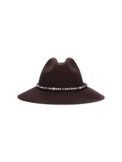 Golden Goose Golden Fedora Hat Felt With Studded Leather Belt In Brown