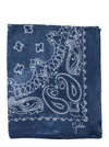 Golden Goose Blue Scarf With Bandana Print And Logo Lettering In Silk Woman In Multicolor
