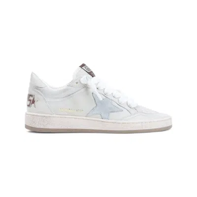Golden Goose Cream Grey Leather Flat Shoes In White