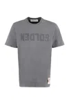 Golden Goose Green Crewneck T-shirt With Logo On The Front And Logo Patch On The Front
