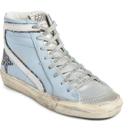 Pre-owned Golden Goose Women's Leather Slide High Top Sneakers For Women In Light Blue
