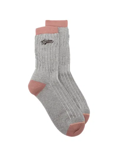 Golden Goose Golden Logo-embroidered Distressed Socks In Gray