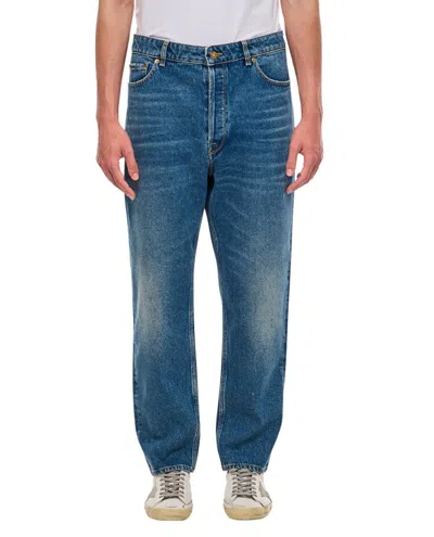 Golden Goose Blue Wide Leg Jeans With Bleach Effect In Denim Cotton For Men