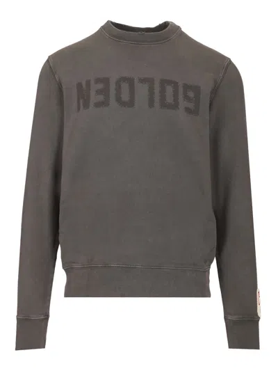 GOLDEN GOOSE GOLDEN M'S REGULAR SWEATSHIRT DISTRESSED COTTON JERSEY WITH LOGO KNITWEAR GREY