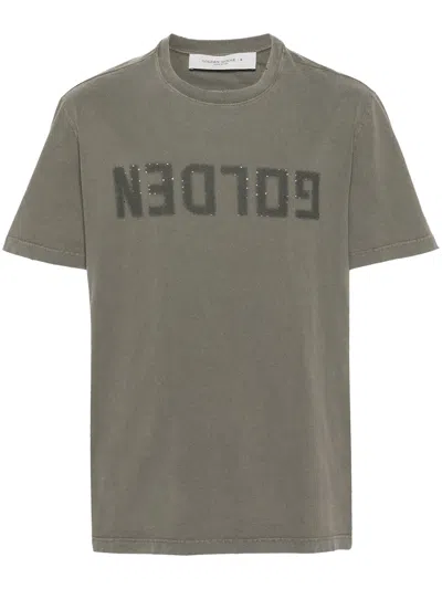 Golden Goose Vintage Effect Cotton Logo T-shirt For Men In Gray