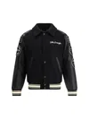 Golden Goose Bomber Compact Cloth Wool Blend Leather Sleeves College Patches Clothing In Black