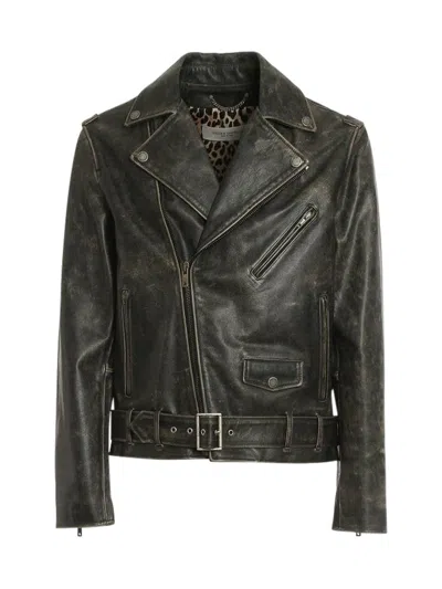 Golden Goose Golden M`s Chiodo Jacket Distressed Bull Leather In Black