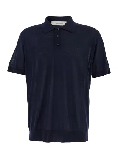 Golden Goose Golden Ms Polo Knit Short Sleeves Merino Wool In Blue