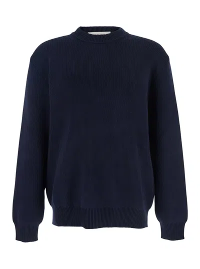 Golden Goose Golden Ms Regular Knit Crew Neck Cotton With Logo In Blue