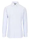 Golden Goose Light Blue Shirt With Classic Collar And All-over Striped Motif In White