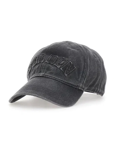 Golden Goose Golden Patch Washed Twill Visor Hat In Gray