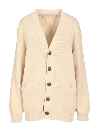 Golden Goose Golden W's Knit Cardigan Organic Cotton With Logo Knitwear Beige In Multi