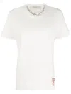 Golden Goose White Crewneck T-shirt With Rhinestone Embellishments On The Collar And Logo Detail On The Rear In Vintage White