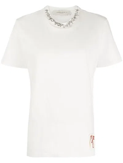 GOLDEN GOOSE GOLDEN GOOSE GOLDEN W'S REGULAR T-SHIRT DISTRESSED COTTON JERSEY WITH EMBROIDERY