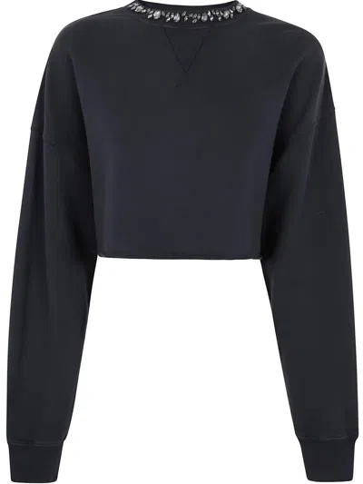 Golden Goose Golden W`s Cropped Crew Neck Sweatshirt Dyed Organic Cotton Fleece/crystal On Collar