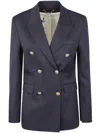 Golden Goose "golden W`s" Double Breasted Blazer Light Dry Wool Gabardine Clothing In Blue