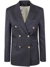 Golden Goose "golden W`s" Double Breasted Blazer Light Dry Wool Gabardine Clothing In Blue