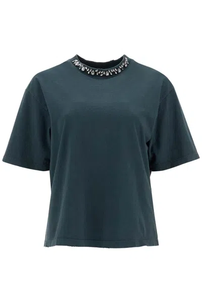 GOLDEN GOOSE GOLDEN GOOSE GOLDEN W`S T-SHIRT REGULAR DYED GAUZE ORGANIC COTTON JERSEY WITH CRYSTAL APPLICATION ON