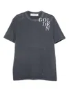 Golden Goose Dark Blue Cotton T-shirt With Contrasting Logo In Green