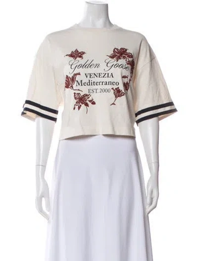 Pre-owned Golden Goose Graphic Print Crew Neck Crop Top In White