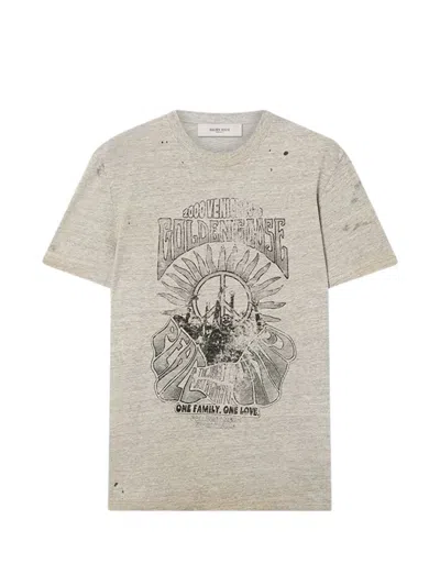 Golden Goose Vintage Graphic Print Grey Cotton T-shirt In Multi