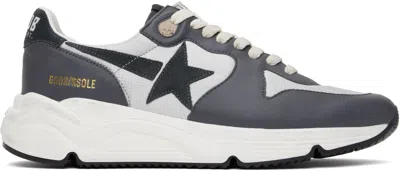 GOLDEN GOOSE GRAY & SILVER RUNNING SOLE SNEAKERS