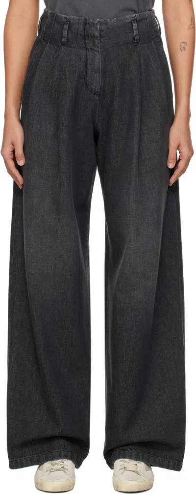 GOLDEN GOOSE GRAY COTTON PLEATED JEANS