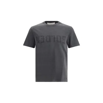Golden Goose Green Crewneck T-shirt With Logo On The Front And Logo Patch On The Front In Dustyolive