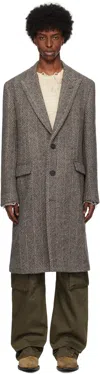 Golden Goose Herringbone Pattern Single-breasted Coat In Beige/antracite