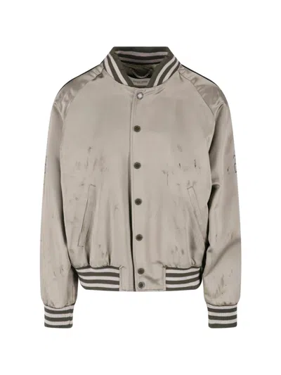 Golden Goose Green Button Closure Acetate Bomber Jacket In Multi