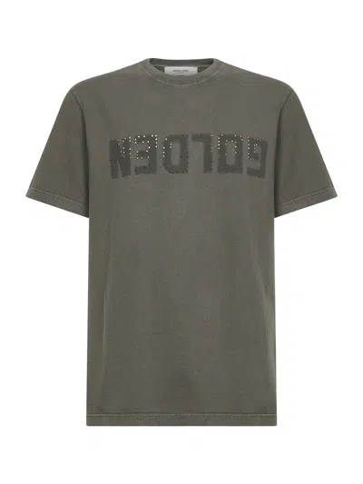 Golden Goose Green Cotton "golden" Crewneck T-shirt In Brown