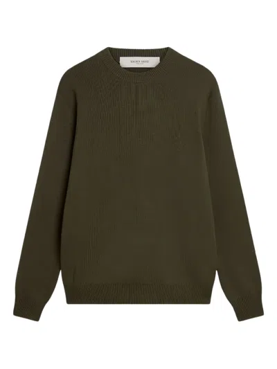 GOLDEN GOOSE GREEN CREWNECK LOGO SWEATER