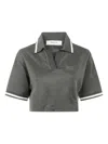 Golden Goose "journey W`s" Medium Crop Polo Fluid Jersey Knitted Rib Micro Piquet Tonal Embroidery C In Green