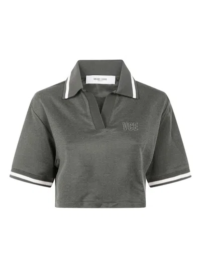 GOLDEN GOOSE GREEN CROPPED LOGO POLO
