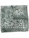 Golden Goose Green Silk Scarf With White Paisley Print  In Green
