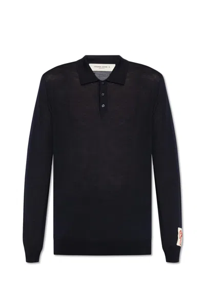 Golden Goose Wool Polo Shirt In Blue