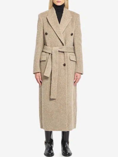 Golden Goose Double-breasted Wool Blend Long Coat In Neutral