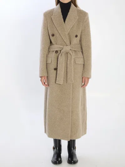 Golden Goose Greige Double-breasted Coat In Brown