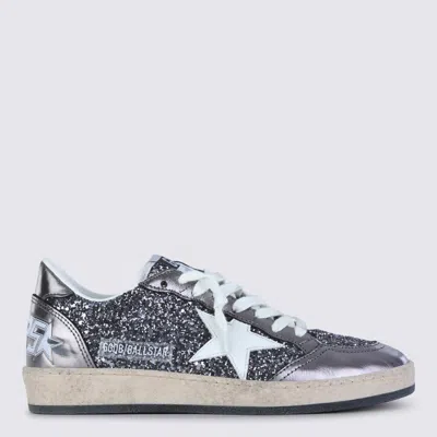 Golden Goose Deluxe Brand Women Ballstar Sneakers In Laminated Leather And Glitter In Gray